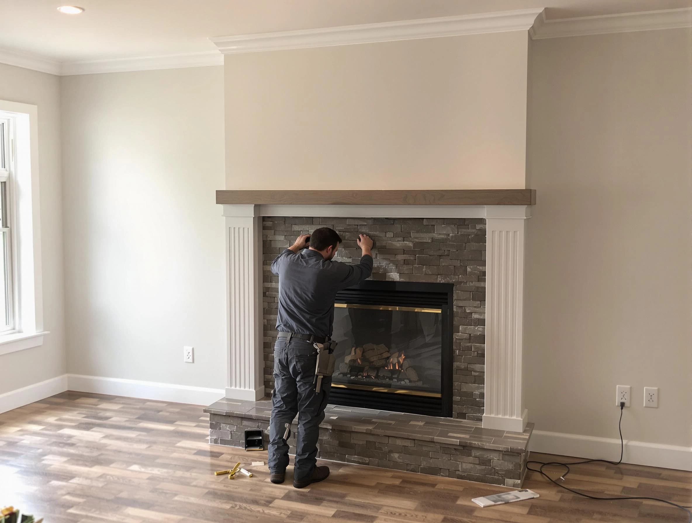 Belleville Chimney Sweep finishing a custom fireplace install in Belleville, NJ