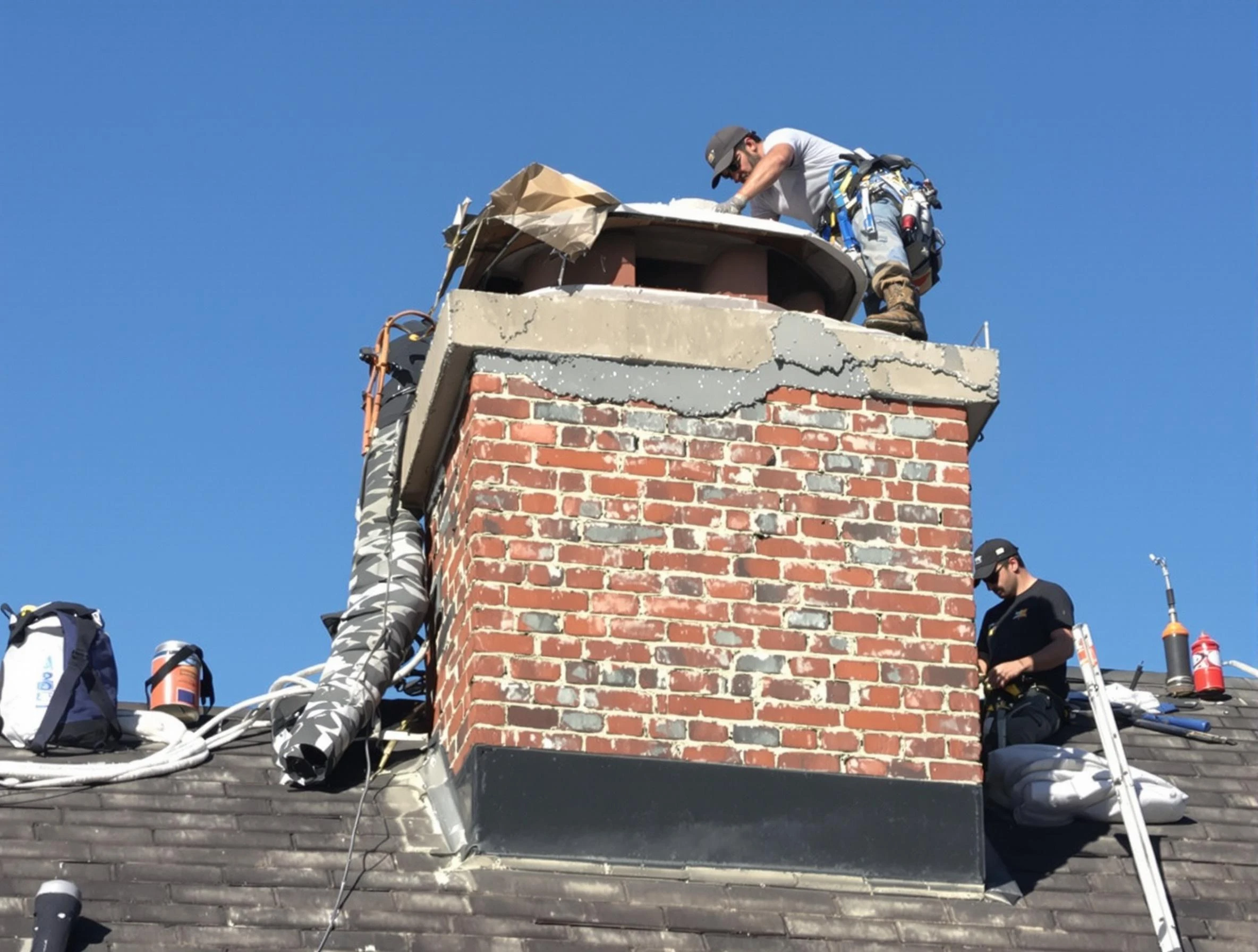 Belleville Chimney Sweep installing a custom chimney crown in Belleville, NJ