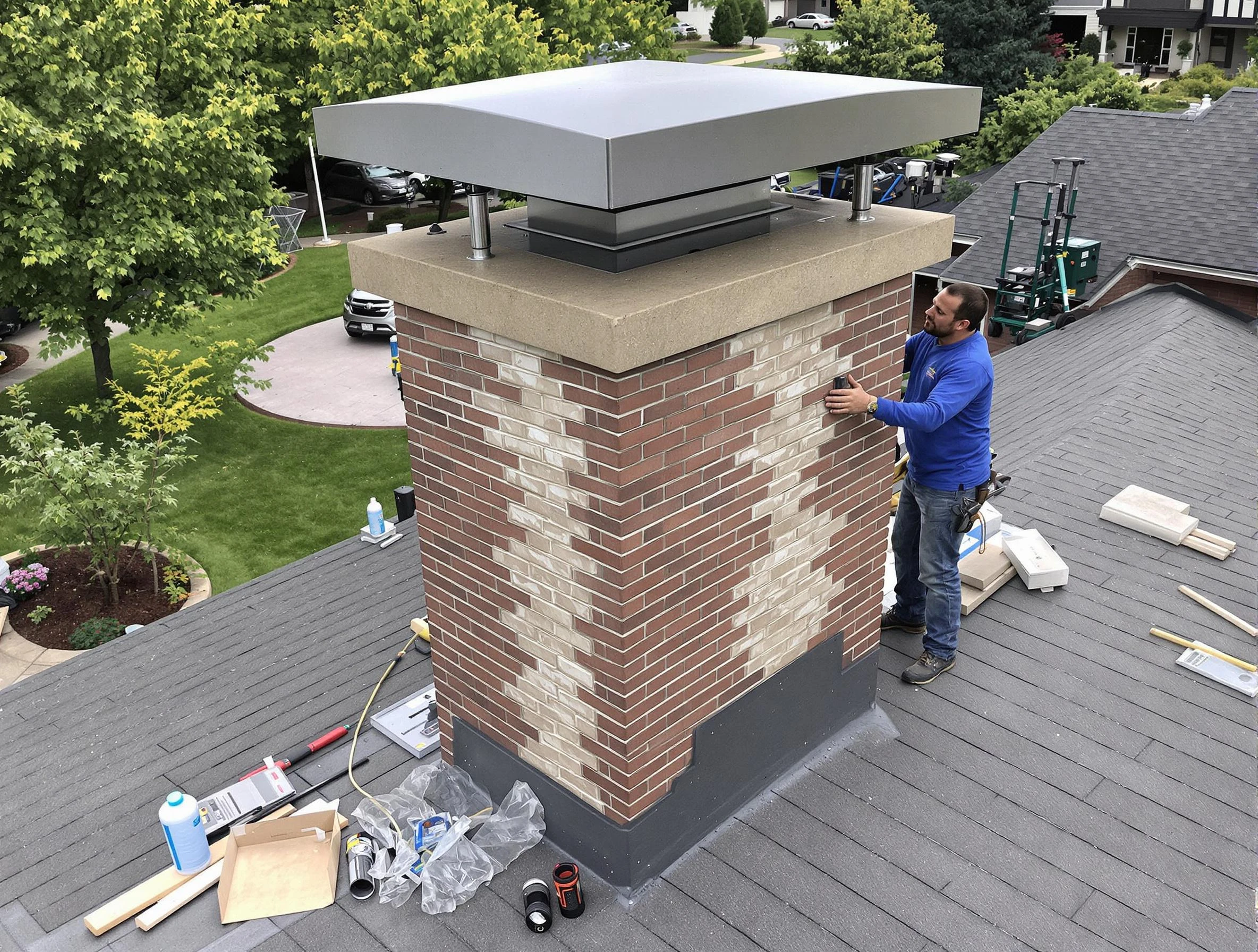 Belleville Chimney Sweep team working on a custom chimney remodel in Belleville, NJ